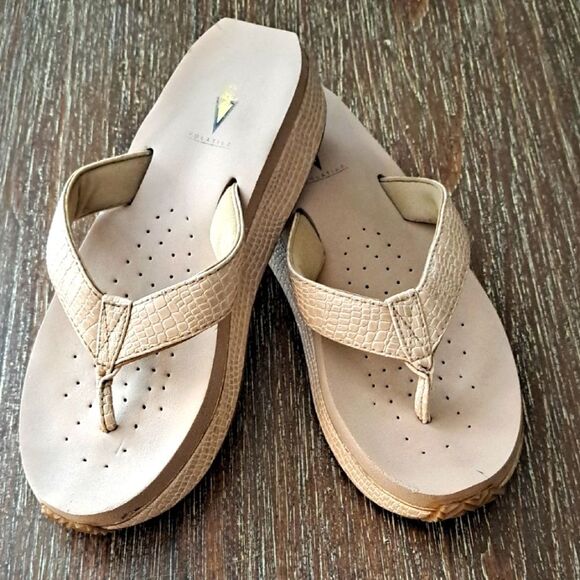 Volatile Vittoria Sandal Spring Serape Tan Croc Platform Flip Flop Wedge Size 10 - Picture 1 of 8